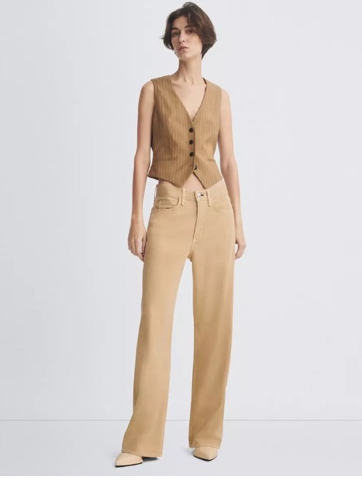 Rag & Bone Featherweight Logan Mid-Rise Wide Leg Jeans Minimalist Beige 28